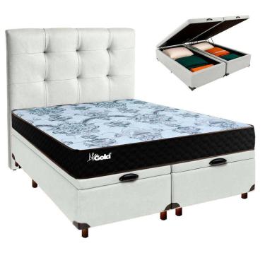 Imagem de Conjunto Cama Box Bau Blindado Casal + Colchão Molas Ensacadas Life Gold Paropas + Cabeceira