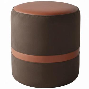 Imagem de Puff Redondo Veludo e Corino com Pés de PVC Rio Minas Cor Marrom