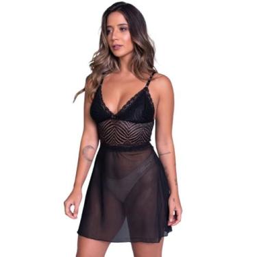 Imagem de Camisola Lingerie Tule Confortavel Vekyo Renda Básica Dia a Dia Transp