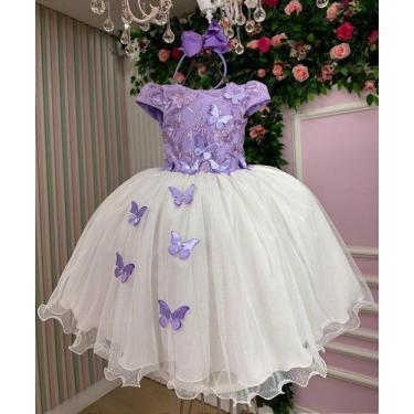 Imagem de Vestido Juvenil Midi Vila Lele Sabrina Lilás e Off-White, Lavender, 18