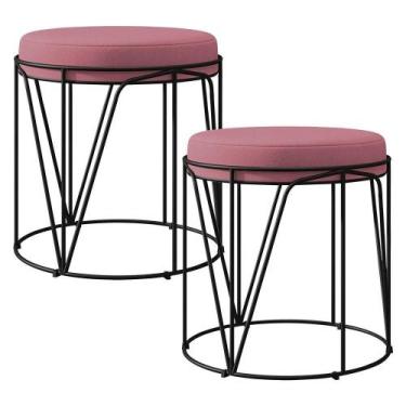 Imagem de Kit 02 Puffs Aramado Preto Zaya L02 Suede Rosê - LYAM DECOR