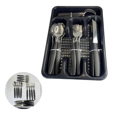 Imagem de Conjunto de Talheres em Aço Inoxidável, 24 Peças com Porta Talheres, Design Moderno, Cabo Ergonômico, Ideal para 6 Pessoas, Preto
