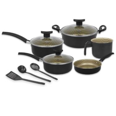 Imagem de Conjunto de panelas de 8 peças, inclui tampas e espátulas antiaderentes (Preto/Creme)