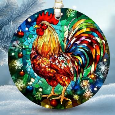 Imagem de Enfeite de Natal de galinha 2025, decoração de árvore de Natal de vitral, enfeites de férias de inverno para árvore de Natal - presentes para família, amigos - enfeite de vidro para pendurar