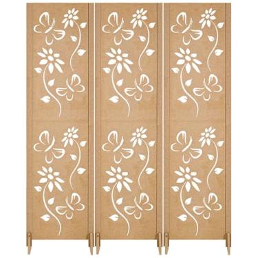 Imagem de Biombo 1 2 3 4 Folha Reto Repartido Painel Vazado Mdf Divisor Separador Divisória Ambiente Com Pé (3 Floral)