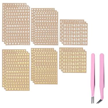 Imagem de 18 folhas de adesivos de letras minúsculas, adesivos de letras, pequenos adesivos autoadesivos com glitter com números do alfabeto com 2 pinças rosa adesivo de letras metálicas para fotos de álbuns de