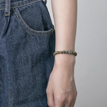 Imagem de Pulseira de contas feita à mão para homens e mulheres, cordão elástico com pedra natural e contas de destaque, joia de pulso ajustável, 7.68Inches, Ágata, Sem Pedra Preciosa