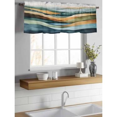 Imagem de Cortinas para Janelas Abstrata Azul Onda Dourada Varão Bolso de Varão Arte Moderna Decoração de Janela Cortina para Cozinha Sala de Estar Quarto 137 cm x 45 cm