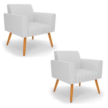 Imagem de Kit 2 Poltronas Viena Gomada Linho Cinza A05 Pés Palito Castanho - D'rossi