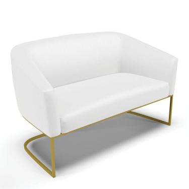 Imagem de Sofá Namoradeira 2 Lugares Base Industrial Dourado Stella Corino D03 - D'rossi Cor Branco