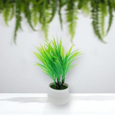 Imagem de Generic 1 peça de planta falsa árvore artificial vaso de plástico verde 7 x 7 x 14 cm