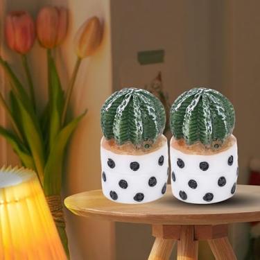 Imagem de 2 peças de cacto artificial criativo, plantas suculentas, ornamentos em vaso, resina, verde, plantas falsas, carro, casa, mesa, decoração (estilo 1)
