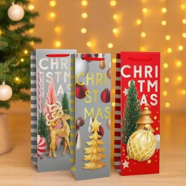 Imagem de Sacola de Papel para Presente Natalino Tamanho Especial para Garrafa de Vinho 36cm Embalagem Decorativa Festiva Variada