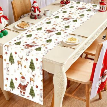 Imagem de Caminho de mesa de Natal, presentes de rena de Papai Noel e caminho de mesa de pinheiros, decoração de mesa de jantar de cozinha de inverno sazonal para festa em casa
