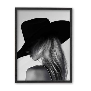 Imagem de iHery Pequena arte de parede emoldurada de madeira de carvalho natural de 20 x 25 cm, cor preta, estética ocidental, moderna, preto e branco, decoração de parede em tela para quarto, sala de estar