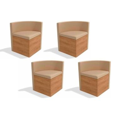 Imagem de Kit 4 Cadeiras De Cozinha 4cad800 Nogal-freijó- Suede Bege A20 - Kappesberg