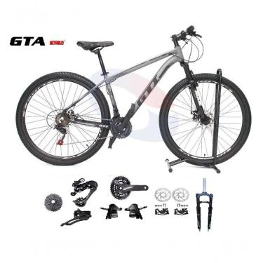 Imagem de Bicicleta Aro 29 Gti Roma Kit 2x9 Gta Sunrun Freio Disco K7 11/36 Pedivela 24/38d Garfo Com Trava - Cinza/preto Tam.19