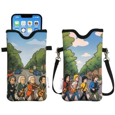 Imagem de Tainada Bolsa de neoprene masculina e feminina com alça transversal/cordão de pescoço para iPhone 16/15/14 Pro Max, 16/15/14 Plus, Samsung S25, A55, Google Pixel 9 (Rock & Classical)