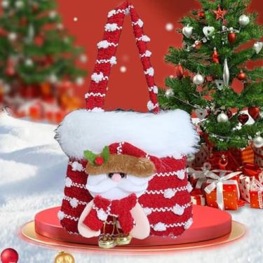 Imagem de Bolsa de presente de Natal tricotada com desenho animado, Papai Noel, boneco de neve, alce, urso, sacolas de doces de Natal, embalagem de feliz Natal, suprimentos (vermelho)