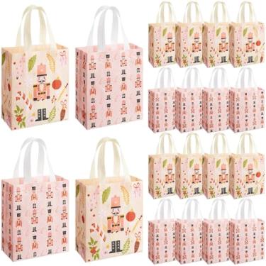 Imagem de Wovnet 30 peças de sacos de Natal a granel rosa para quebra-nozes sacos de presente com alças reutilizável não tecido sacola de compras para lembrancinhas de festa de Natal 25 x 20 x 10 cm