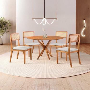 Imagem de Conjunto de Sala de Jantar Mesa 120 Cm com 4 Cadeiras Ava Cinza/Marrom