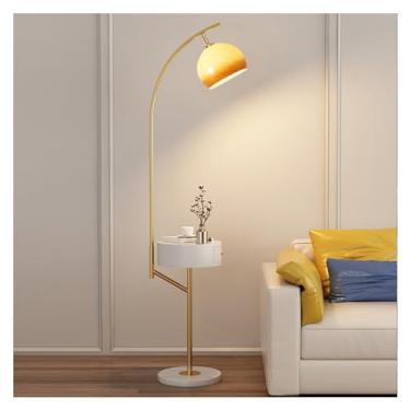Imagem de Luminária de chão Candeeiro de pé ajustável com mesa centro, candeeiro moderno carregador sem fios e portas carregamento USB, criativo para sala estar, quarto, escritório(Gold)