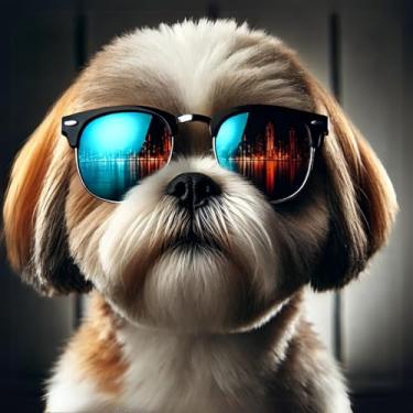 Imagem de Adesivos Shih Tzu com reflexão de óculos de sol | Decalques premium para retrato de cachorro | Pacote com 2: 1 grande (12,7 cm) e 1 pequeno (7,6 cm) | Impermeável, durável e perfeito para carros