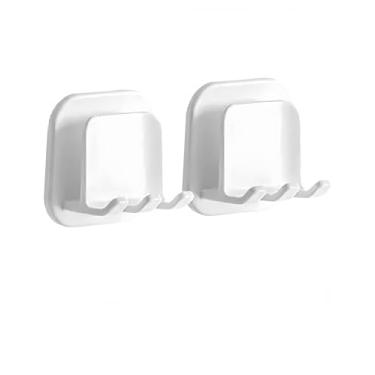 Imagem de bepisof Suporte de escova de dentes 2 peças montado na parede - Suporte de escova de dentes 2 em 1 tipo gancho autoadesivo e suporte de copo para enxaguante bucal de chuveiro de banheiro