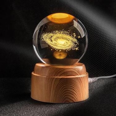 Imagem de Luminária Bola de Cristal Giratória Mesa Sistema Solar Saturno Lua Galáxia LED Enfeite Decorativo(Galaxia)