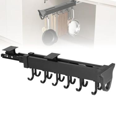 Imagem de Homaisson Rack de panela suspenso, organizador de trilho deslizante extensível de 12 ganchos, suporte de panela de metal para embaixo do armário, organizador de panela ajustável, multiuso para armário