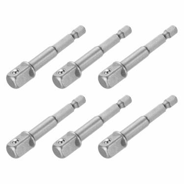 Imagem de HARFINGTON Adaptador de soquete de impacto, 6 peças, chave quadrada de 1/10.2 cm, haste sextavada de 6,6 cm, broca de extensão de comprimento para conjuntos de soquetes de broca de porca de eixo