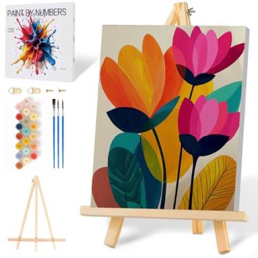 Imagem de Mowana Kit Easy Paint by Numbers para adultos iniciantes, tela emoldurada com cavalete de madeira em caixa colorida, pintura DIY para presente e decoração de parede de casa 20 x 30 cm