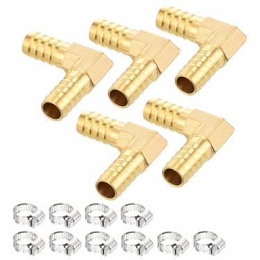 Imagem de Kozelo Pacote com 5 acessórios de mangueira de latão de 90 graus com 10 peças de braçadeira para máquinas domésticas, banheiras de massagem e sistemas de irrigação