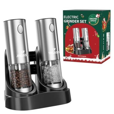 Imagem de [Maior capacidade atualizada] Conjunto de moedor elétrico de sal e pimenta com base de carregamento USB, grande capacidade de 95 ml, grossura ajustável, moedor de pimenta automático de aço inoxidável