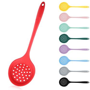 Imagem de Escumadeira de silicone vermelho com fenda, antiaderente, colher de cozinha resistente ao calor