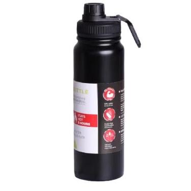 Imagem de Garrafa Termica Inox 800ml com Alca e Bico Squeeze Esportiva para Academia Trabalho Viagem (PRETA)