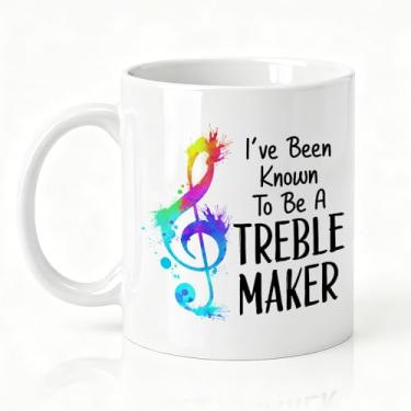 Imagem de SRWNFOS Caneca de cerâmica I've Been Known To Be A Treble Maker, caneca engraçada com notas musicais em aquarela, xícara de chá sarcasmo de humor para amantes de café, presentes de agradecimento de