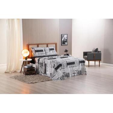 Imagem de Jogo de Lençol Solteiro 3 Peças Jornal Roupa de Cama 100% Algodão - Bo