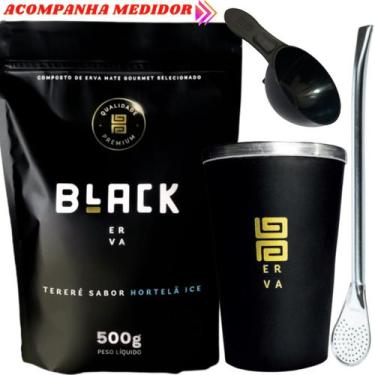 Imagem de Kit Tereré Black Erva Mate 500g + Copo de Alumínio Térmico Preto + Bom