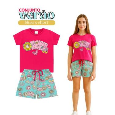 Imagem de Conjunto Verão Infantil Juvenil Feminino Blusinha e Shorts em Algodão 