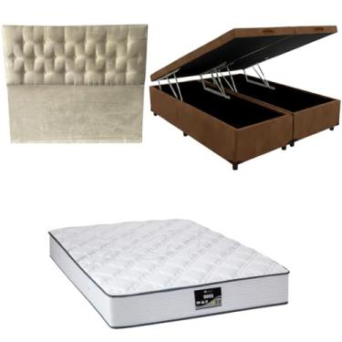Imagem de Cama Box Baú Bipartida Blindada com Colchão Doss Molas Ensacadas 30cm + Cabeceira Botonê (SUEDE MARROM, Queen)