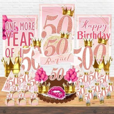Imagem de Kit Festa Aniversário Personalizado 15 18 20 30 40 50 60 70 Anos Idades - Decoração Lembrancinha (Kit Festa LUXO Completo,50 Anos- ROSA)