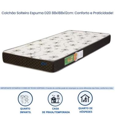 Imagem de Colchão Solteiro Espuma D20 Altura 12cm  Ideal para Bicama Cama Auxili