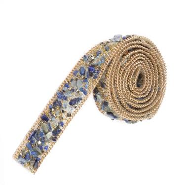 Imagem de RiToEasysports Casamento - Ferro de Cristal para Roupas e Sapatos, Publicidade de Baixo de 1 M para Decoração DIY (Azul + contas de arroz douradas + corrente de ouro)