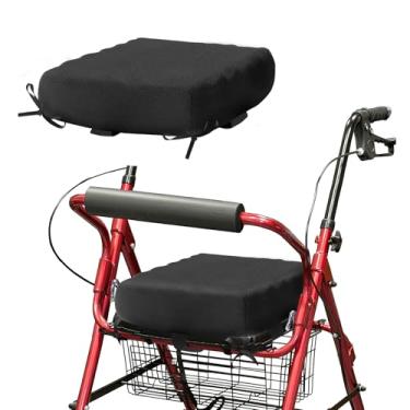 Imagem de Almofada de assento para andador Rollator 30 x 30 x 9 cm com capa de malha respirável, alças ajustáveis para ajuste seguro (preto)