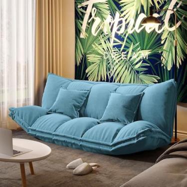 Imagem de Sofá-cama do assoalho, Cama preguiçosa de dobramento do sofá-cama, com estrutura metálica, enchimento de esponja de alta resiliência para sala de estar, quarto, varanda,Blue