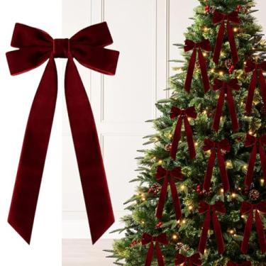 Imagem de TANYOOTO Enfeites de Natal com fita de veludo bordô, decorações de Natal, bordô, arcos para árvore de Natal, festa em casa, guirlanda, guirlanda, feriado, decoração vintage