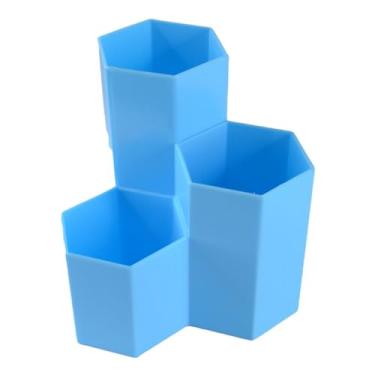 Imagem de Organizador Hexagono Porta Treco Caneta Lápis de Mesa Escritório Escolar Multiuso Plástico(Azul)