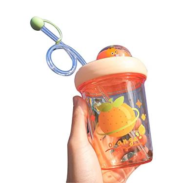 Imagem de Garrafa de água fofa de 390mL com canudo à prova de vazamentos, garrafa de café, copo de suco, reutilizável e sem BPA, garrafas de suco para casa, viagem, academia