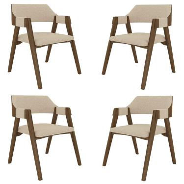 Imagem de Kit 4 Cadeiras Sala De Jantar E Jogos Carteados Madeira Maciça Poker Linho Offwhite-nogueira G42 - Gran Belo